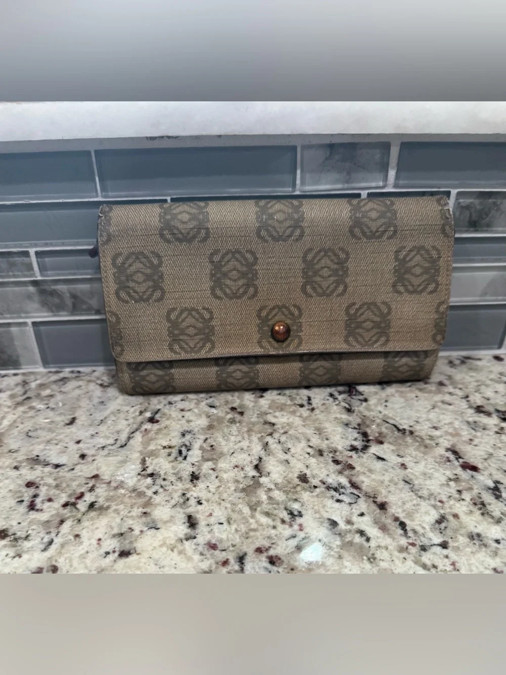 Loewe Patterned Beige Canvas Clutch Wallet